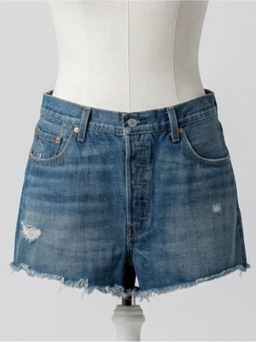 Levi’s 501 Premium Distressed Button Fly Raw Hem Denim Shorts Size 32 NWT